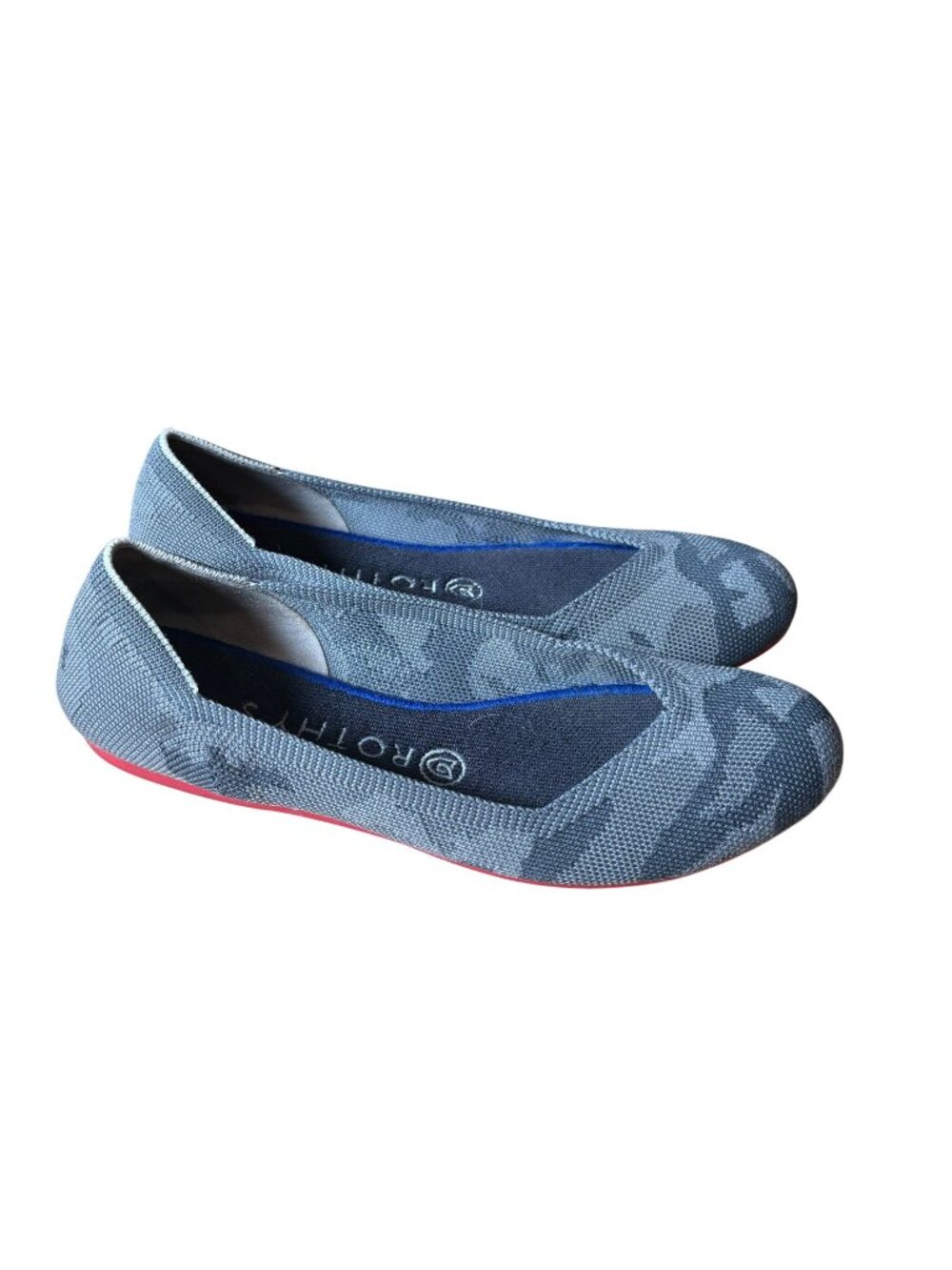 Rothy's Retired The Round Toe Ballet Flats Grey Camo Red Sole White Halo Size 8